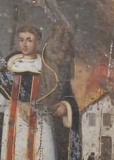 Large 14” x 10” Antique Painting on Tin, Retablo, of Saint Jacinto de Polonia picture