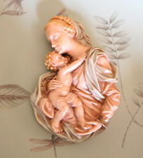 Vintage Collectible  Hand Painted Madonna and Child Wall Hanging Resin Plaque   picture