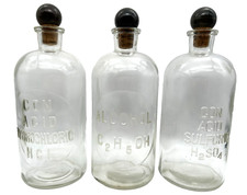 Antique T. C. Wheaton Co. Glass Embossed Apothecary Chemical Bottles Set of 3 picture