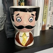 Vintage Anthropomorphic Face Egg Cup Mustache Man Figural Hand Painted Ceramic picture