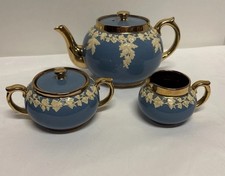 Vintage Staffordshire England Blue Tea Set With Grapes And Leaves picture