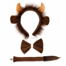Halloween Highland Cow Costume Bull Horn Headband Tie Tail for Halloween picture