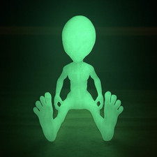 Glow-in-the-Dark Alien Figure, Green 3D Printed Collectible, Sitting Pose picture