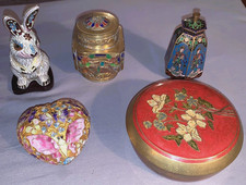 Great Lot Most Vintage Cloisonne Items Covered Jars Heart Ornament Rabbit... picture