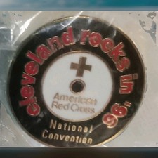 Vintage 1996 Rare Cleveland Rocks Red CROSS Brooch Pin Convention New Estate B7 picture