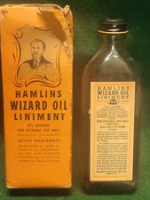 Antique Hamlin’s Wizard Oil Liniment Medicine Apothecary-1/2 Full Bottle /Box picture