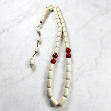 Antique Ottoman Camel Bone Tesbih 33 Beads 13.5mm Red Coral Misbaha 56g picture