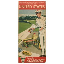 Vintage 1940s Road Map - Tide Water Associated Oil Co. U.S. Old and beautiful picture