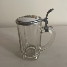 Vintage Berlin Crest Glass Beer Stein Mug Pewter Hinged Lid picture