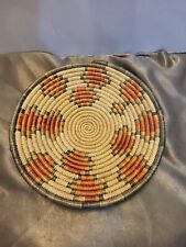 VTG Handmade Handcrafted Woven Coiled  Basket 13in Round picture
