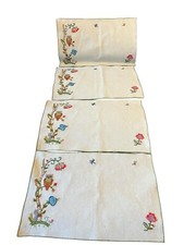 vintage embroidered placemats set Of 4 Lot Owl Flowers Squirrel Spring picture