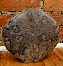 Vintage Heavy Marble Vase 8x9 Oval Beige Purple Mauve Natural Stone Decor picture