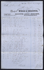 Wells & Christie Boots Shoes NYC 1857 J.J. Cover, Johnsville, OH* Long Billhead picture