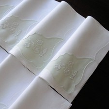 8 Madeira Fine White Linen Applique Napkins Organdy Insert Sanitized SHIPS FREE picture