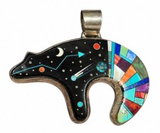 Alvin Yellowhorse Bear Pendant Star Moon Sterling Silver Native American Rare Lg picture