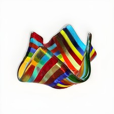 Stunning Vintage Murano? Glass 5” Candy Trinket Dish Colorful Striped  Glass picture