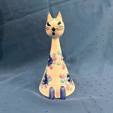 Vintage 1966 Italy Ceramic Cat Coin Bank Hand Painted Floral 7.5
