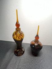Vintage Amber Honey  Art Glass Perfume Bottles w/ Stoppers picture