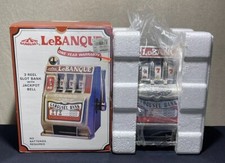 1986 Metal Carousel LeBANQUE 777 Slot Machine Coin Bank w/ Box Hong Kong picture