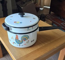 ORIGINAL BERGGREN ENAMELED 3 PIECE DOUBLE BOILER NO RUST OR STAINS  picture