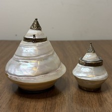Antique Mother of Pearl Shell Trinket Snuff Boxes Hinged Lids Set of 2 picture