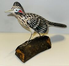 VTG Wood - Hand-Carved Hand-Painted Roadrunner Bird on Driftwood  Figurine- 10”L picture