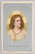 Postcard A Peaceful Christmas to You Young Jesus Portrait Golden Halo picture