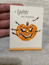 VTG Gibson A Ghostly Get- Together With a Pumpkin and Bats Paper Invite Card picture