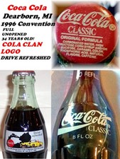 1993 Coca Cola Collectors club Bottle Dearborn full COLA CLAN LOGO 34 yrs old picture