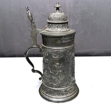 Antique c1900 F&M German Stein Pewter Royal Railway Presentation Teutonia  Heavy picture