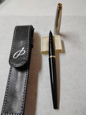 VTG Parker 45 Fountain Pen Black & Silver Gold Arrow W/Leather Case picture