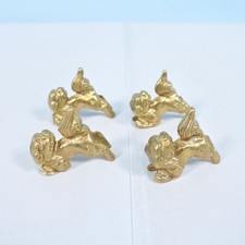 Brass Menuki Shisa Lion Ornament Chopstick Rest Set 4 Vintage Japan picture