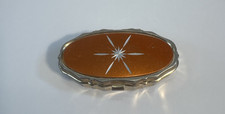 Vintage Marked Japan Starburst Pill Box Case Gold-Tone 🌟 Orange/Red picture