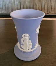 1967 Wedgwood Blue Jasperware Trumpet Vase Classical Relief England 4