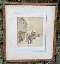 Pair Antique 1880s Goupil & Cie Military Art Prints Edouard Detaille Framed Oak picture