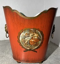 Vintage French Tole Women w/ Cherub Cache Pot w/ Lion Head Ring Handles-796 picture