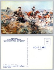 Charles M. Russell Jerked Down Cowboys Roping Cattle Western Art Postcard picture