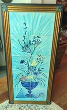 Vintage Large Tiles Floral Hanging Wall Art Wooden Frame Gorgeous 34