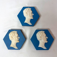 3 Vintage Abraham Lincoln Cameo Tile Paperweights Cambridge Senator Dirksen picture