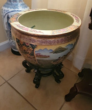 Large Round Asian Style Glazed Ceramic Indoor Planter, Landscape Design picture