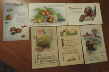 Lot of 6 Unused Antique Thanksgiving Postcards 1911-1915 Silk Jeweled Stecher Ru picture