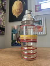 Retro Vintage 1930s Anchor Hocking Banded Rings Cocktail Shaker Aluminum Lid picture