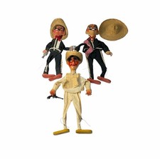 Lot of 3 Vintage Mexican FOLK ART HANDCRAFTED PUPPETS Marionettes FOR PARTS picture