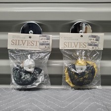 Vintage Silvestri Pierrot Porcelain Doll Face Ornaments Gold & Silver Lot of 2  picture