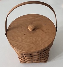 Longaberger Medium Round Vintage Basket With Wood Lid and Handle picture