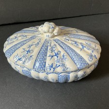 Vintage RIDGWAYS Cherry 2 Piece Soap Dish Lidded Box Transfer Ware England Blue picture