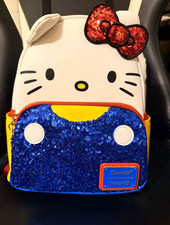 Loungefly Sanrio Hello Kitty Mini Backpack Blue Sequin Front Red Bow NWT picture