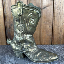 Vtg LARGE Brass Western Ranch Cowboy Boot w/ Spur Metal Planter Vase Decor 8.75