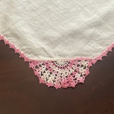 VTG Hankie Pink & White Crochet Tatted Cotton  10