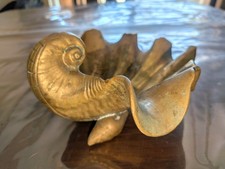 VTG Brass Sea Shell Nautical MCM Hollywood Regency Holder Big Heavy 7.5 X 7 picture